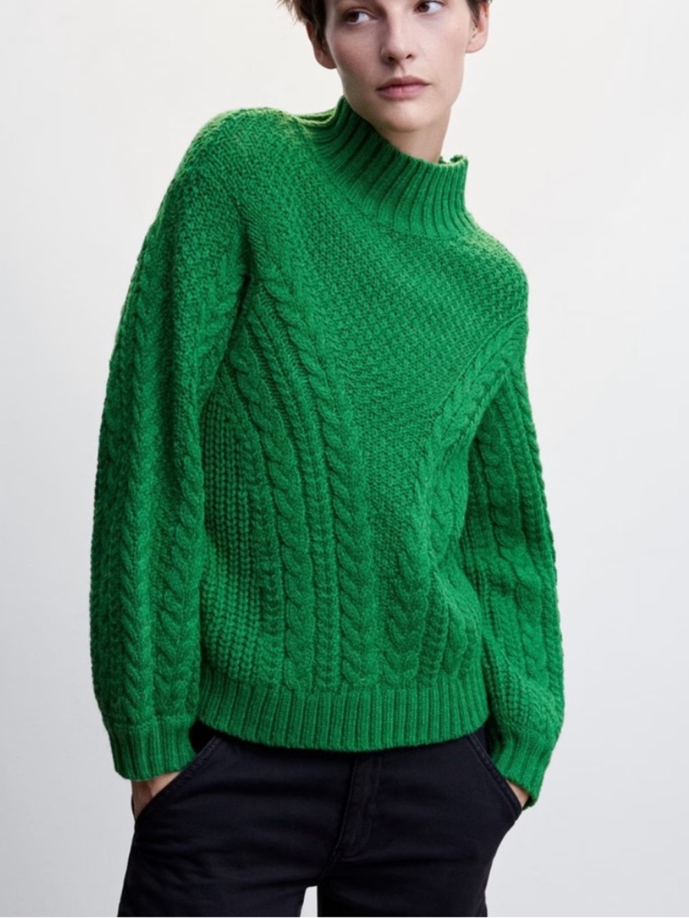 Mango Perkins-neck braided sweater